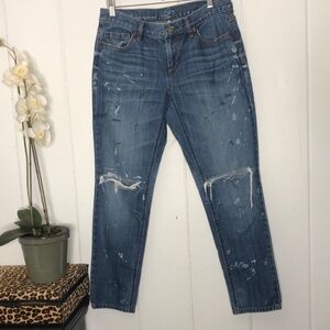 LOFT‎ Lean Boyfriend Paint Splatter Distressed Deconstructed Mid Rise Jeans 4/27
